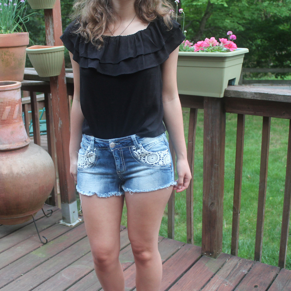 Lace Embroidered Jean Shorts